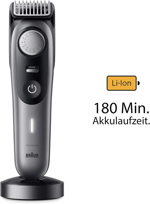 Braun Barttrimmer40 Einstellungen, Ladestation, Reiseetui, Bartschablone, 180 Min. kabellose Laufzeit, BT9420