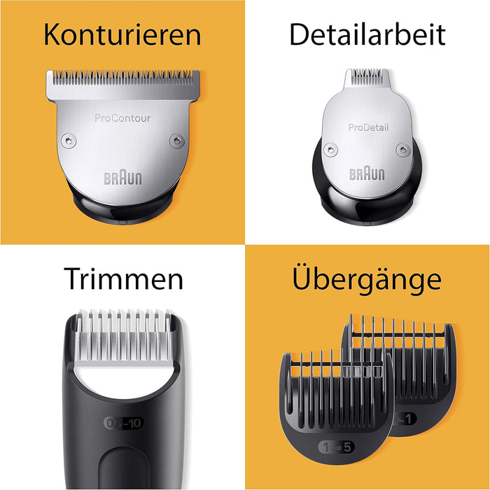 Braun Barttrimmer40 Einstellungen, Ladestation, Reiseetui, Bartschablone, 180 Min. kabellose Laufzeit, BT9420