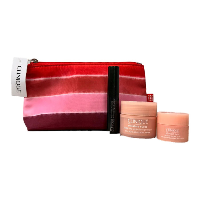 Clinique Geschenkset 4-teilig – Moisture Surge 100H 15 ml, All About Eyes 5 ml, High Impact Mascara Mini & Kosmetiktasche by Jonathan Cohen