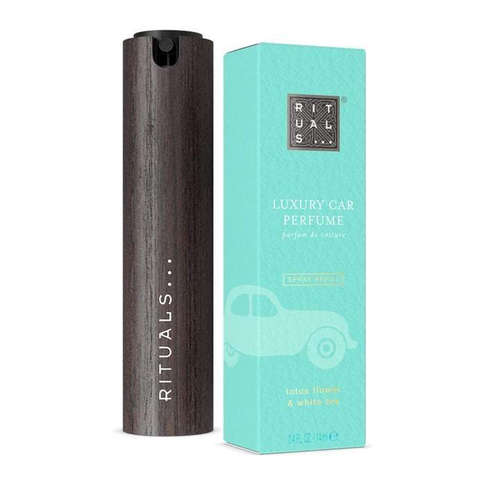 Rituals of Karma Autoparfum Spray-Set, mit nachfüllbarem und Holzhalter, Lotusblüte und weißem Tee, 14 ml